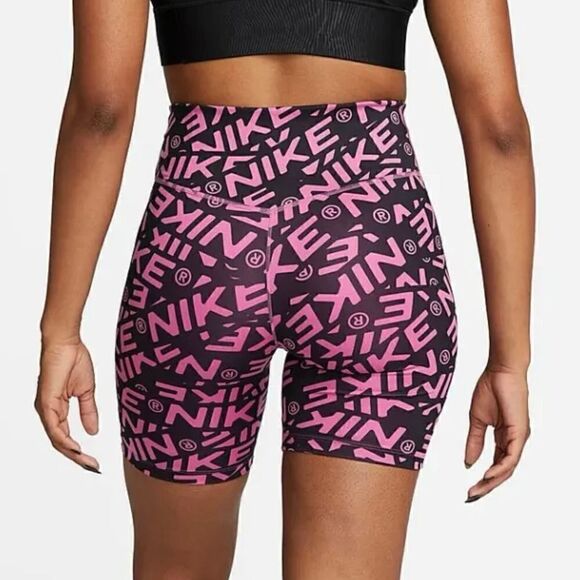 Nike One Women  7" Cosmic Fuchsia Printed Mid-Rise Biker Shorts (DX0092-665) -XS - Picture 2 of 12
